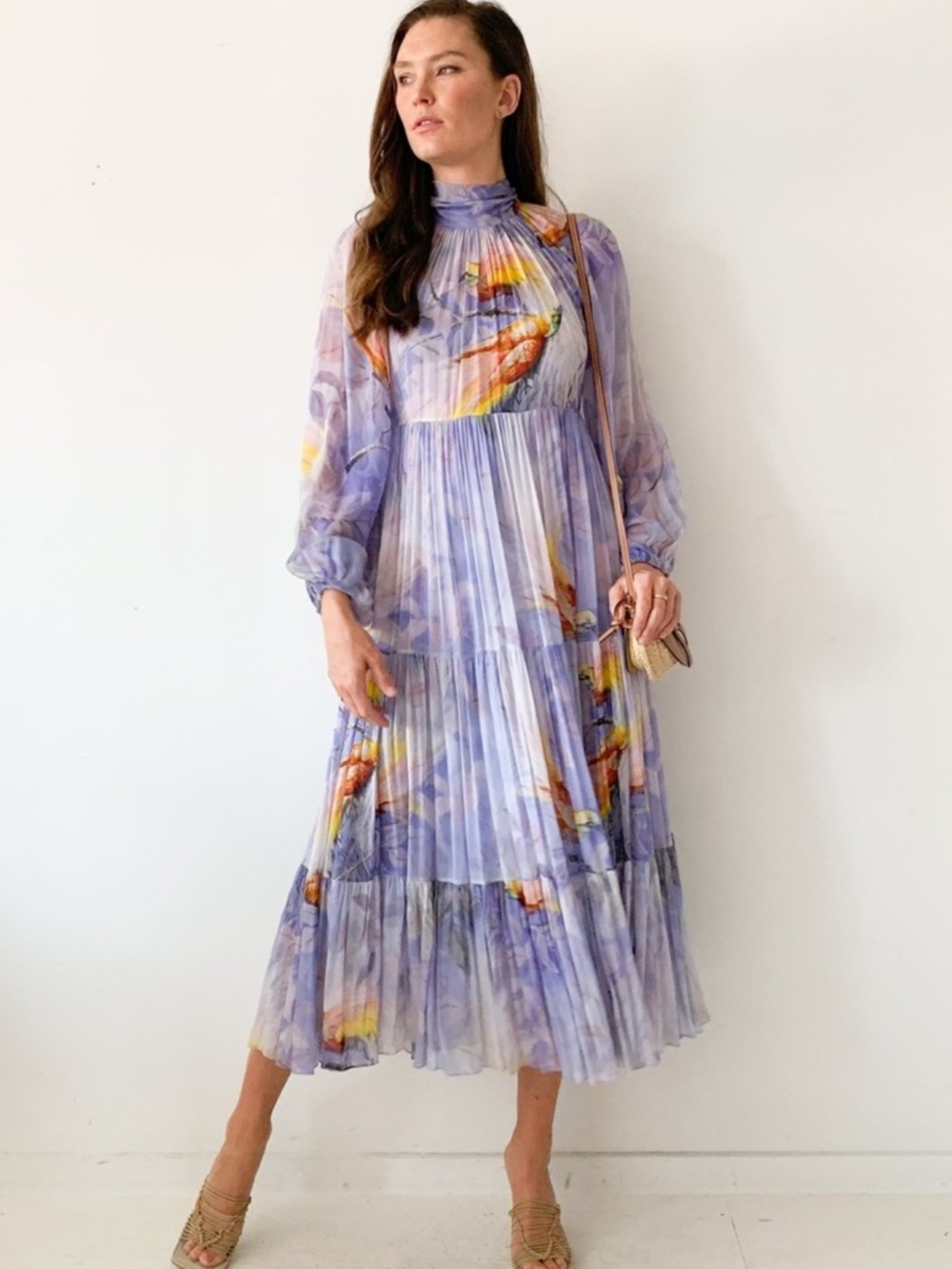 NWOT Zimmermann Lavender Floral Sheer Tie-Neck Maxi Dress